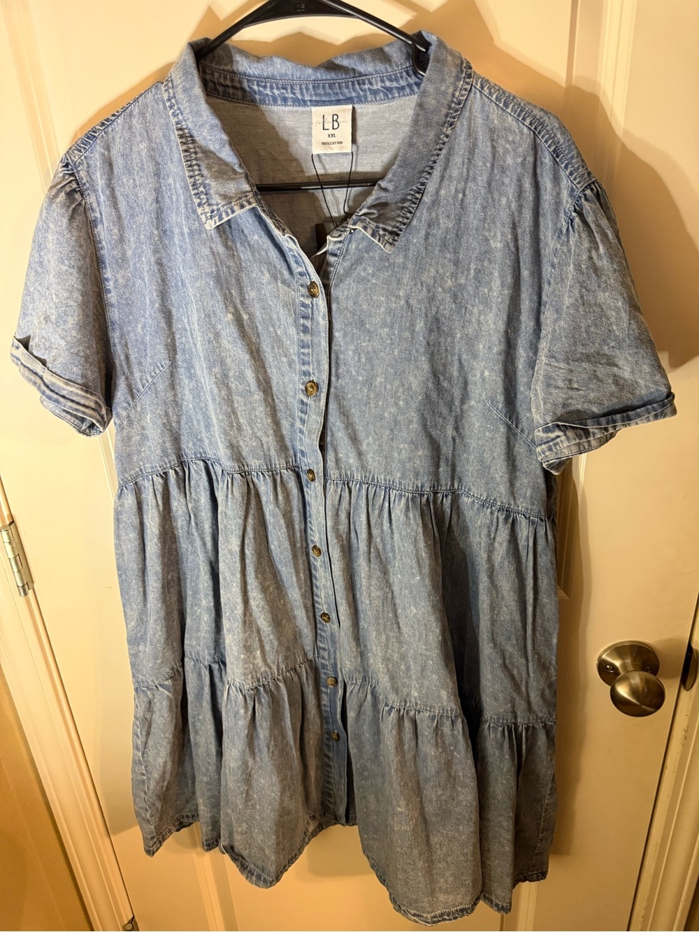 Little Bipsy Women’s XXL Acid Wash Denim Tiered Babydoll Button Down Dress